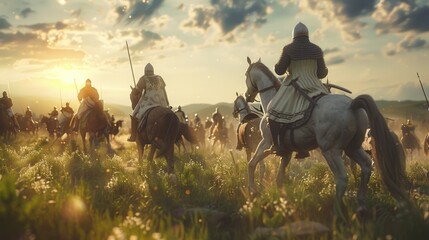 Epic Medieval Knights Riding into Battle at Sunrise