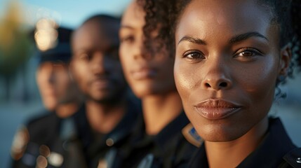 Confident Multicultural Police Officers During Golden Hour