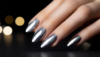 hands with luxury chrome silver manicure