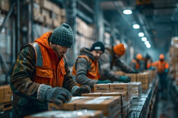 Warehouse Workers in Winter Clothing Sorting Packages