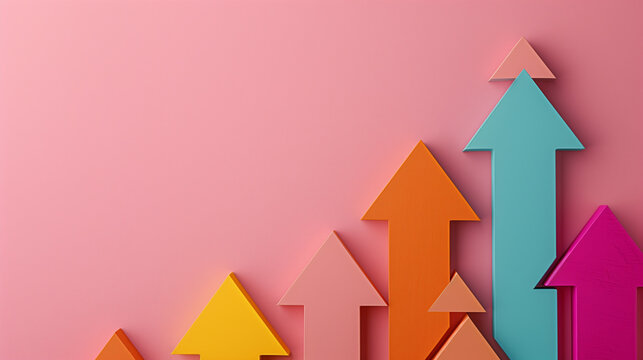 Symbol of Ascent. picture portrays five words synonymously indicating 'rise', illustrating concepts of increase, growth, or advancement.
