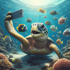 Turtle taking a selfie under the sea