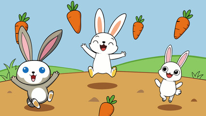 anime rabbits love to jump to get carrots