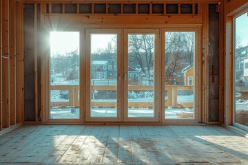 Guide on how to install windows and doors in a frame home. AI-generated.