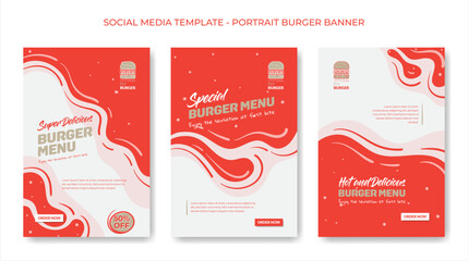 Set of social media post template in square design with red and white waving background