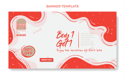 Landscape banner template with red and white waving background design