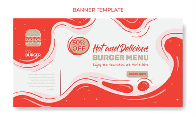 Banner template design with simple liquid red and white background in hand drawn design