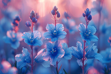 bluebell flowers in the  morning light - obrazy, fototapety, plakaty