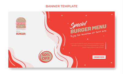 Banner template with waving red and white background design for food advertisement