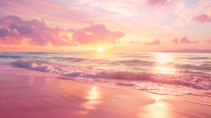 Fototapeta na wymiar Pink and Golden Sunset sky, sea sand beach summer feel
