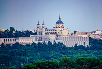 Sunset image of the Almudena Cathedral in Madrid