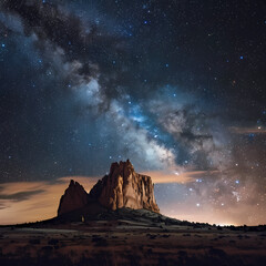 Majestic Milky Way Galaxy Over a Solitary Desert Rock Formation at Night