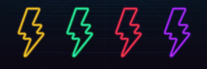 Neon Energy Flash and Thunderbolt Dynamic Vector Icon
