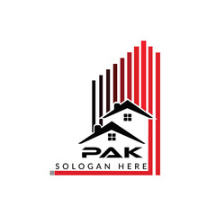 Obraz premium Letter PAK building vector, PAK initial construction. PAK real estate. PAK home letter logo design, PAK real estate Logo ,PAK Style home logo 