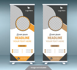 Roll up banner stand template design. Vertical banner template. Universal stand for conference.