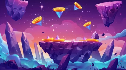  The design of the Gui background is based on an arcade game theme where platforms float in outer space flying towards land islands with bonus coins and crystals on their surface. © Mark