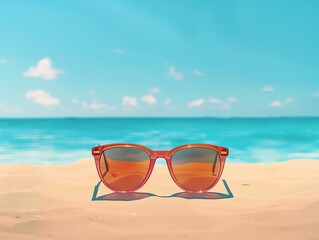Fototapeta na wymiar sunglasses on the beach, horizontal view, 