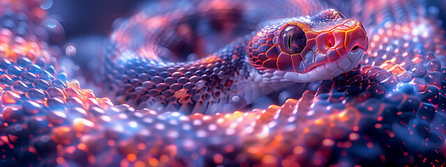 A mesmerizing fractal snake coils and slithers, its intricate patterns revealing a captivating dance of colors and shapes.