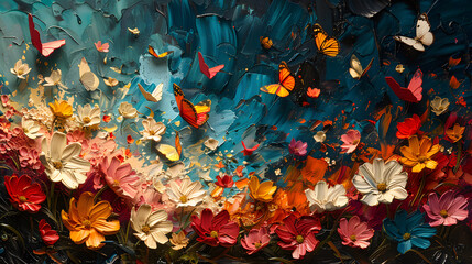 Creative Burst: Butterflies Symbolize Transformation Amidst a Riot of Colors - obrazy, fototapety, plakaty