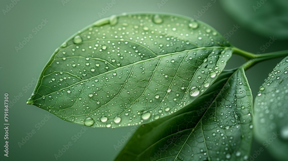 Wall mural Nature's Intricate Patterns: A Close-Up of a Dew-Covered Leaf, generative ai