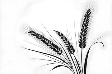 Black and white illustration of an ear of wheat in a field. An ear of wheat. - obrazy, fototapety, plakaty