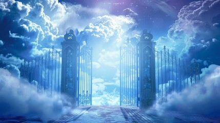 heavenly pearly gates entrance to paradise classic spiritual interpretation concept illustration - obrazy, fototapety, plakaty