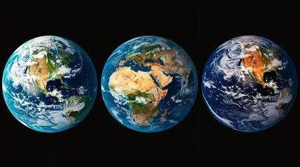 highly detailed planet earth globes focused on america asia europe and africa 3d illustration