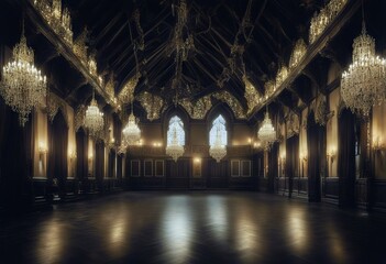 dark ballroom interior large Gothic - obrazy, fototapety, plakaty
