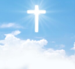 Easter background with shining cross on sky