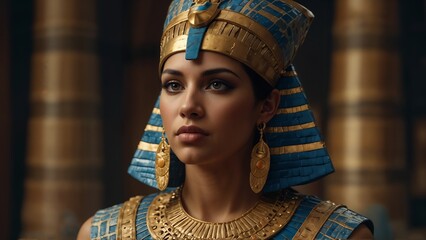 a woman stylized as Cleopatra, the Egyptian queen