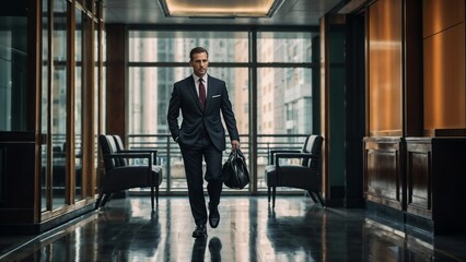 businessman walking in the corridor of an office building