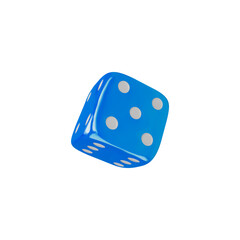 Blue die in mid-roll 3D icon vector illustration