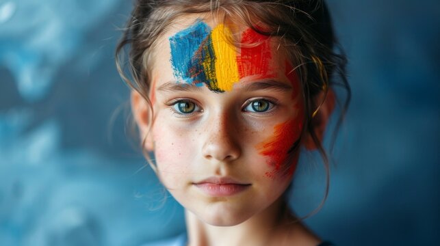 girl with the painted flag of belgium