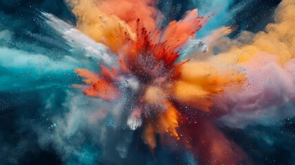 multicolored powder explosion bursting in frame capturing dynamic movement and vibrant hues digital art - obrazy, fototapety, plakaty