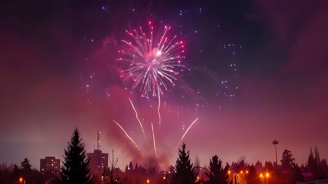 new years eve fireworks display in night sky long exposure photography