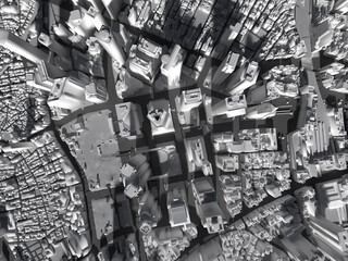 俯瞰で見る超高層ビル街新宿の3DCG