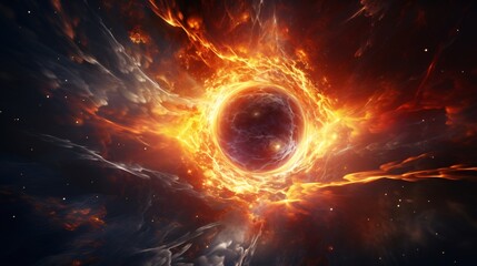 Obraz premium Abstract cosmos background illustrates an interstellar catastrophe. A awesome planet looms amidst the black cosmic energy.