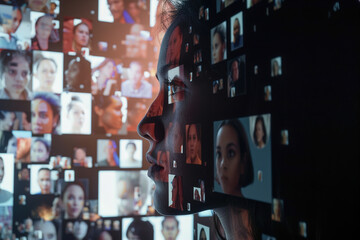 Interactive data compilation and image gathering, illustrating individuals' facial expressions and personalities.