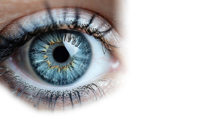 Close up of eye iris on white background, macro photography