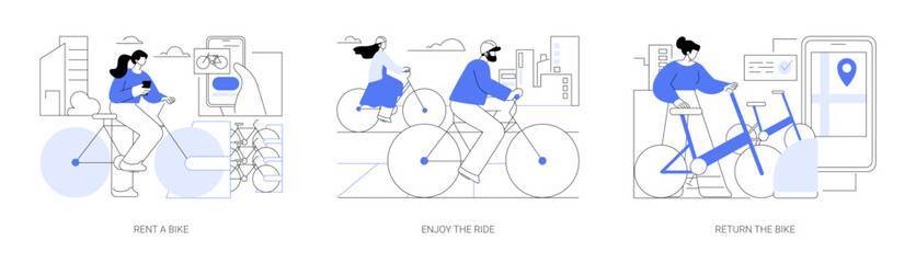 Bike rental app isolated cartoon vector illustrations se - obrazy, fototapety, plakaty