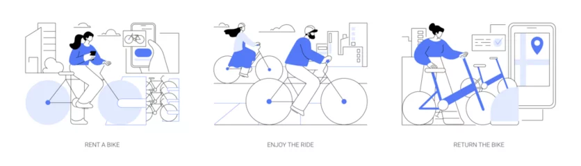 Gordijnen Bike rental app isolated cartoon vector illustrations se © Visual Generation