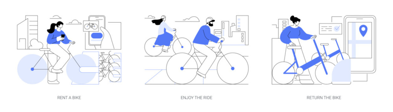 Bike rental app isolated cartoon vector illustrations se
