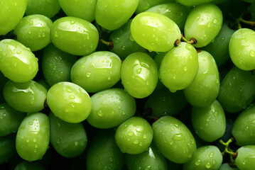 Fresh Green Grapes captures the vibrant, natural beauty of the Green Grapes, highlighting their small round shapes and glistening droplets of water