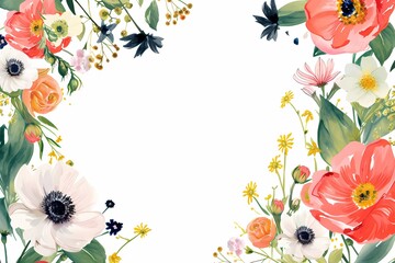 Fototapeta premium Square Design with Floral Frame on White Background. Frame with flowers