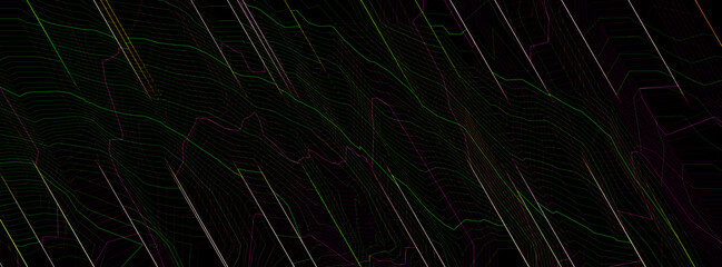 Abstract black technological background with red and green diagonal lines. Wind banner