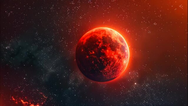 bright red planet in space. video 4k
