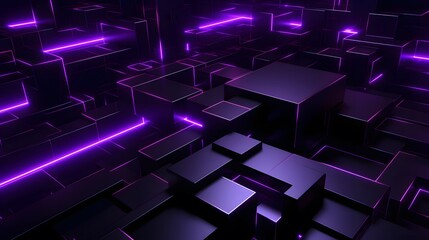 3d rendering of purple and black abstract geometric background. Scene for advertising, technology,...