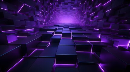 3d rendering of purple and black abstract geometric background. Scene for advertising, technology,...
