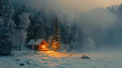 Foto op Plexiglas Cozy Cabin in the Snow, generative ai © Matus