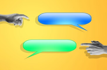 Magazine collage of people social network speech bubble